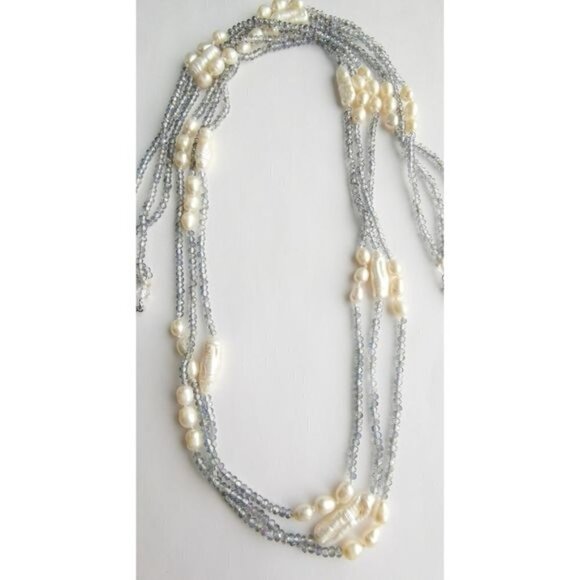 LUXURIOUS White Pearl Swarovski Crystal long short necklace - Picture 2 of 10